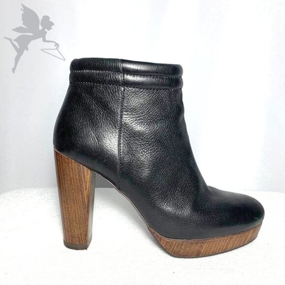 ADOLFO DOMINGUEZ Y2K Style Platform Leather Wood Heel Booties - Picture 1 of 7